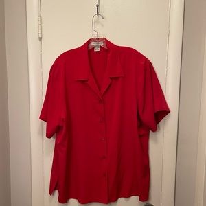 Notations Women’s Size 22 Red Polyester Button Down Short Sleeve Shirt